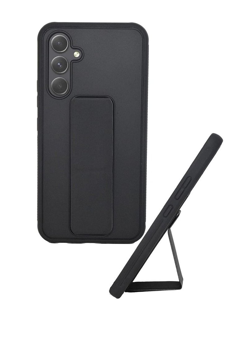 Olliwon Full Protection Wrist Strap Magnetic Car Holder Soft Silicone Horizontal & Vertical Kickstand Case Cover For Samsung Galaxy A14 4G/5G (Black) - Image 1