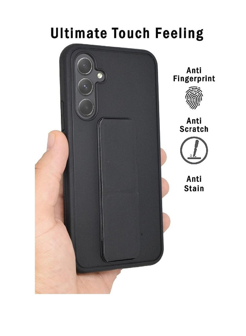 Olliwon Full Protection Wrist Strap Magnetic Car Holder Soft Silicone Horizontal & Vertical Kickstand Case Cover For Samsung Galaxy A14 4G/5G (Black) - Image 3