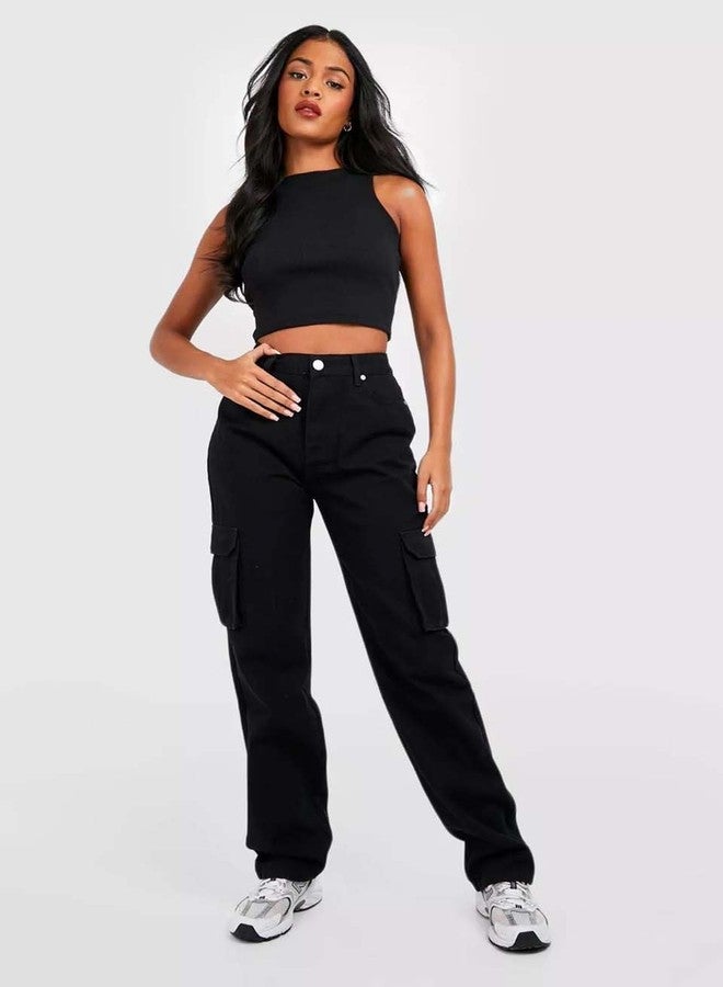 KOTTY Women's Regular High Rise Black Cargo Jeans - Image 3