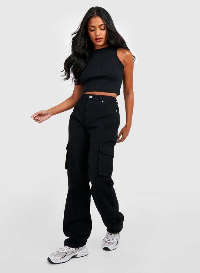 KOTTY Women's Regular High Rise Black Cargo Jeans - Image 4