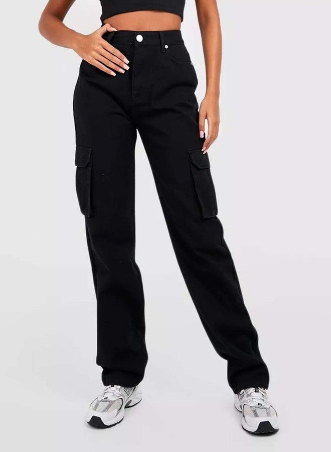 KOTTY Women's Regular High Rise Black Cargo Jeans - Image 2