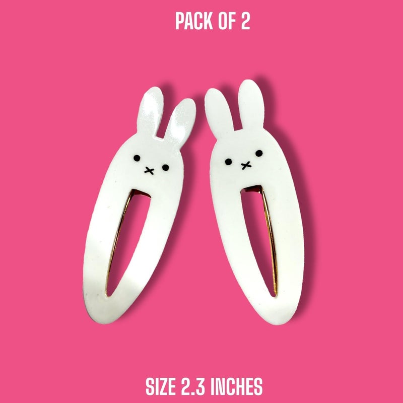 KOZUKI Cute Bunny Hair Clip, Pack of 2, Japanese Anime Style, Large, White, Female - Image 2