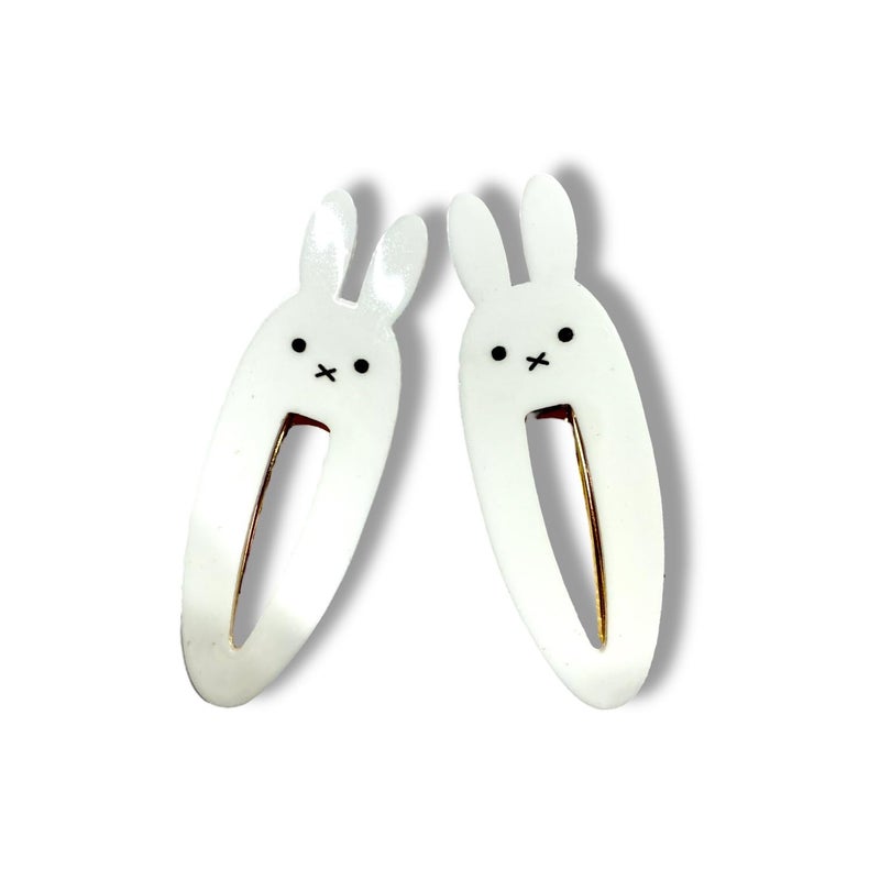 KOZUKI Cute Bunny Hair Clip, Pack of 2, Japanese Anime Style, Large, White, Female - Image 1