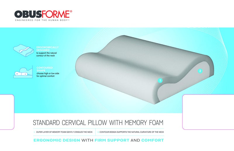 ObusForme Neck Pillow | Contour Cervical Pillow | High and Low Height for Optimal Neck Support and Sleep | Memory Foam Layer for Comfort, Inner Foam for Firmer Support | Standard Size - Image 4