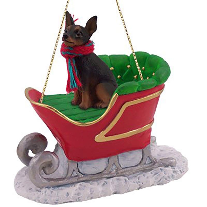 Conversation Concepts Miniature Pinscher Sleigh Ride Christmas Ornament Delightful TanBlack