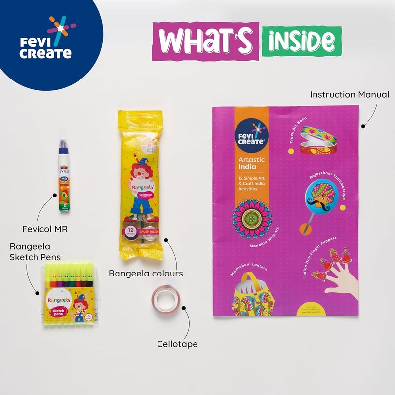 Pidilite Fevicreate Artastic India Craft Kit | Project Book with 12 Educational Activities, Colours, Craft Supplies | Fun way to boost child's knowledge | By Fevicol | Return Gift for Kids Age 8+ years - Image 2
