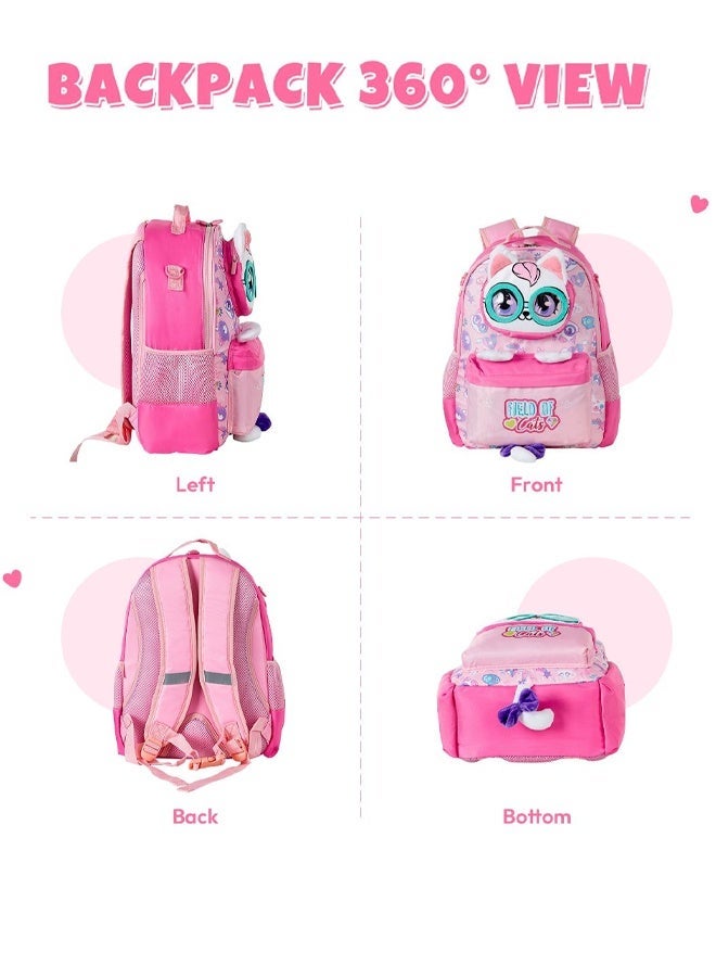 Ominii 3PCS Girls School Backpack Set with Lunch Bag & Pencil Case, Cute Cat School Backpack, Large Capacity Water-Resistant Bookbag for Girls Ages 5–12 - Image 5