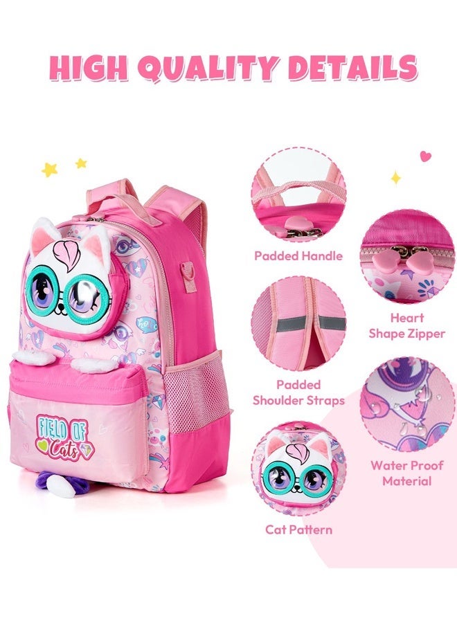 Ominii 3PCS Girls School Backpack Set with Lunch Bag & Pencil Case, Cute Cat School Backpack, Large Capacity Water-Resistant Bookbag for Girls Ages 5–12 - Image 3