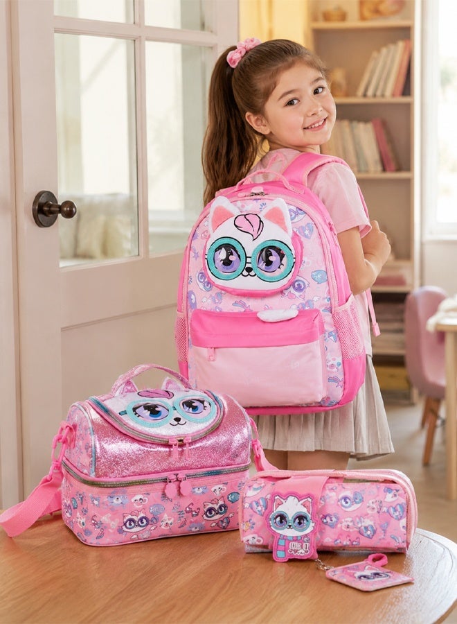 Ominii 3PCS Girls School Backpack Set with Lunch Bag & Pencil Case, Cute Cat School Backpack, Large Capacity Water-Resistant Bookbag for Girls Ages 5–12 - Image 1