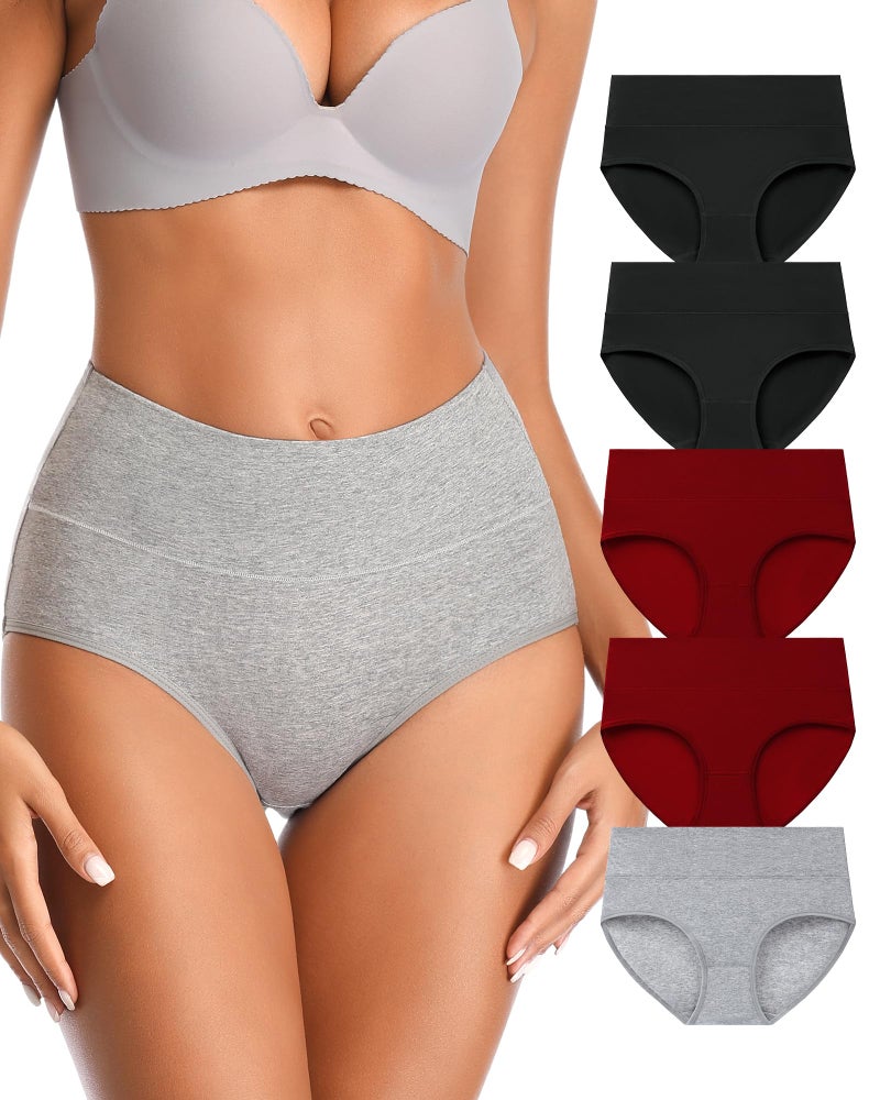 Annenmy Cotton Underwear for Women High Waisted Briefs Full Coverage Panties 5 Pack L Multicolor - Image 1