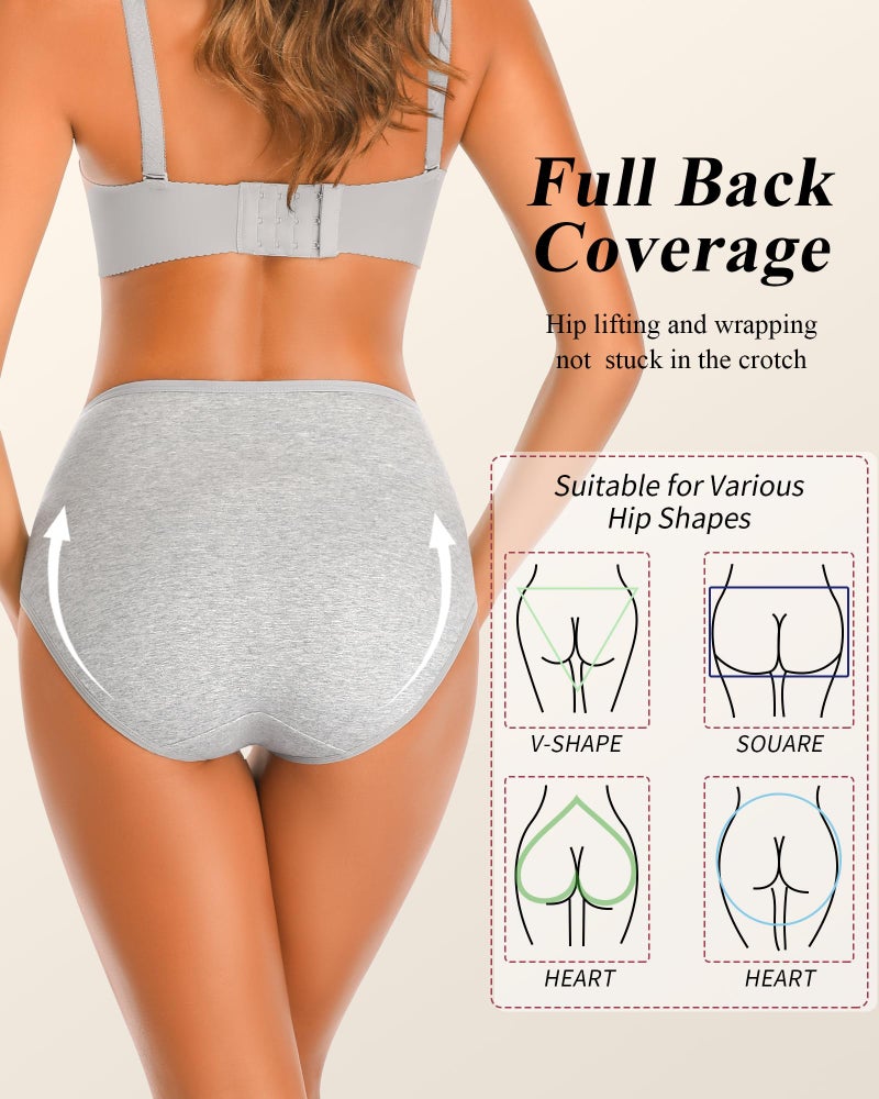 Annenmy Cotton Underwear for Women High Waisted Briefs Full Coverage Panties 5 Pack L Multicolor - Image 4