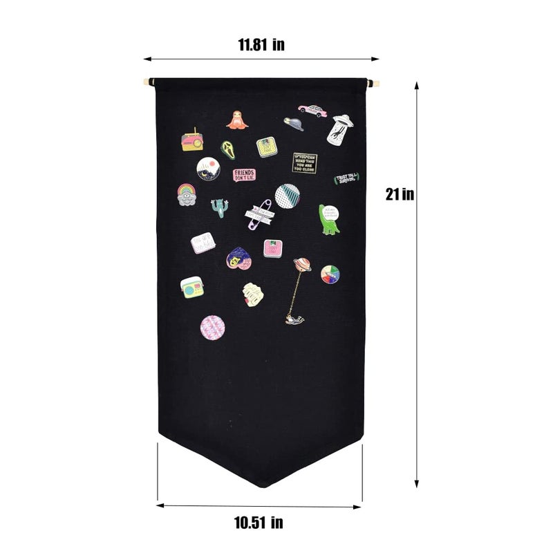 YeeMan Wall Hanging Brooch Jewelry Storage Case Canvas Display Stand Enamel Pin Display Banner Holder Earrings Necklace Glitter Pin Collection Organizer (Black) - Image 2