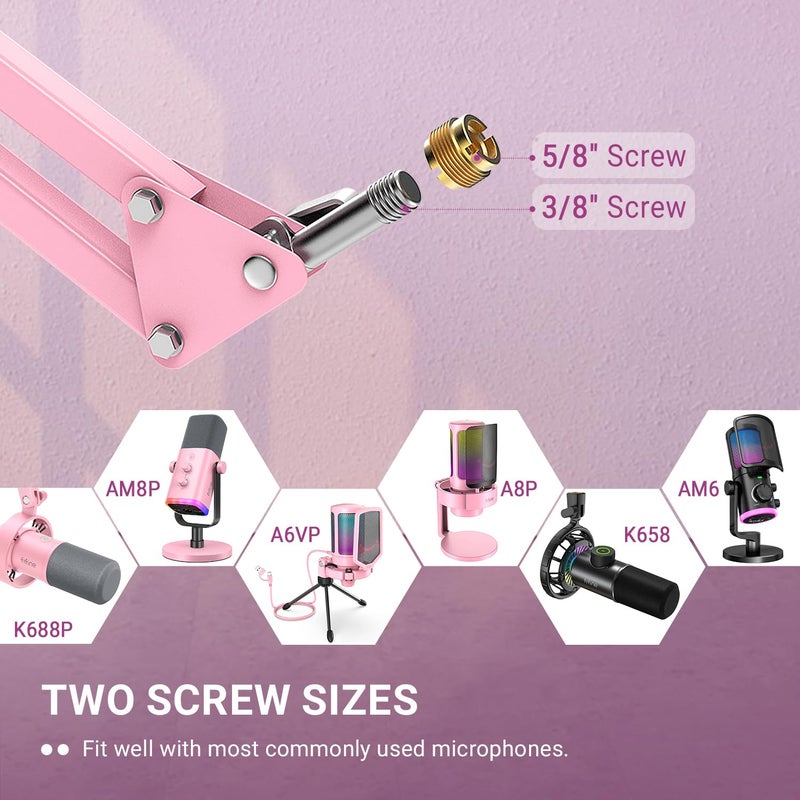 FIFINE Boom Arm Mic Stand, Microphone Arm with Desk Mount for Podcast Streaming Gaming Home Studio, Metal Suspension Scissor Boom Mic Stand-CS1 Pink - Image 5