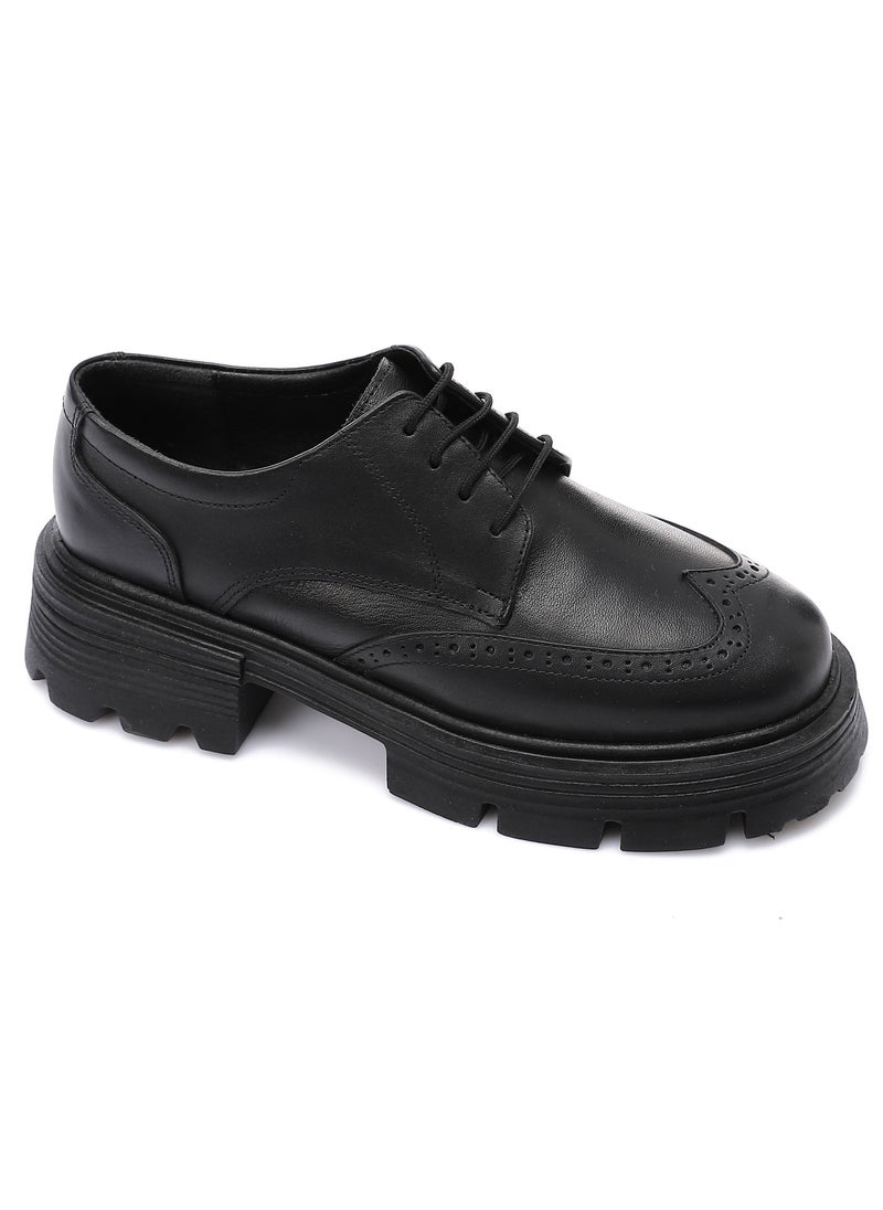 Mr.joe Mr Joe-Chunky Semi Formal Lace Up Leather geniune Shoes - Black-3007  - Image 1