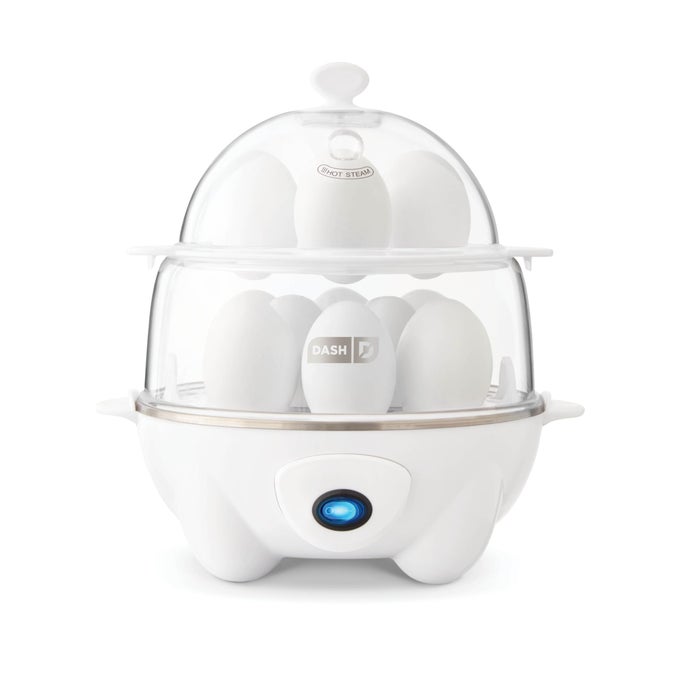 DELUXE RAPID EGG COOKER FOR HARD BOILED POACHED SCRAMBLED EGGS OMELETS STEAMED VEGETABLES DUMPLINGS MORE 12 CAPACITY WITH AUTO SHUT OFF FEATURE WHITE