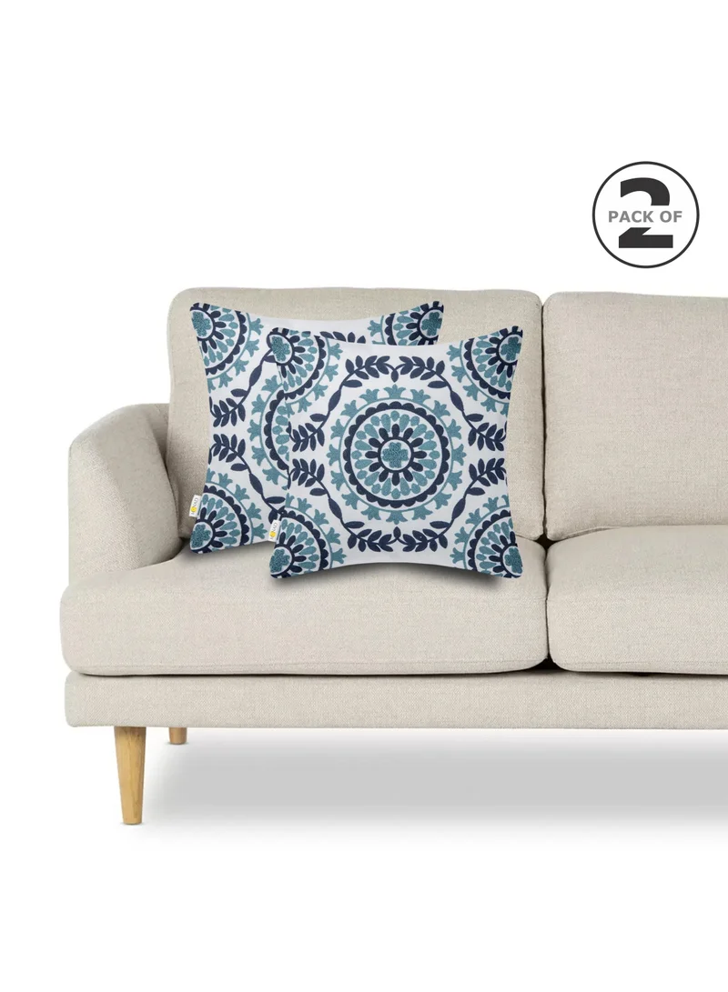 Donetella 2 Piece Embroidered Cushion Cover (45X45 Cm) Without Filler Cyan/Blue