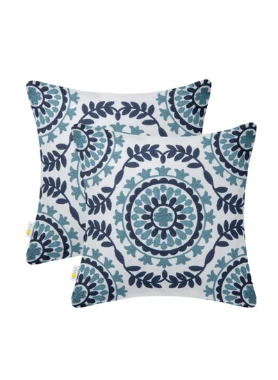 Donetella 2 Piece Embroidered Cushion Cover (45X45 Cm) Without Filler Cyan/Blue