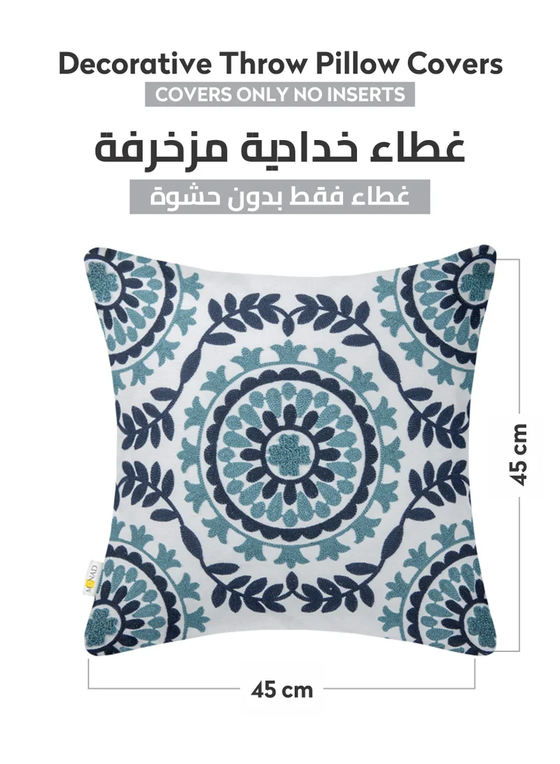 Donetella 2 Piece Embroidered Cushion Cover (45X45 Cm) Without Filler Cyan/Blue