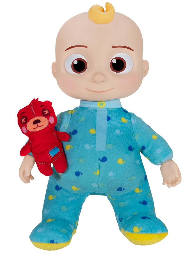 Jazwares Cocomelon Doll Roto Bedtime JJ with Teddy Bear 11-Inches, Battery Operated | Press the Tummy to Activate Musical Sounds & Phrases! | Soft Toy | Interactive Plush Toy for Baby and Toddler | Educational Toy | Early Learning Toy | Helps with Motor Skill Development | Perfect Gift for Baby and Toddler - Image 2