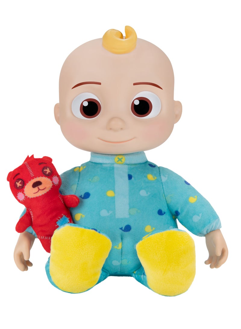 Jazwares Cocomelon Doll Roto Bedtime JJ with Teddy Bear 11-Inches, Battery Operated | Press the Tummy to Activate Musical Sounds & Phrases! | Soft Toy | Interactive Plush Toy for Baby and Toddler | Educational Toy | Early Learning Toy | Helps with Motor Skill Development | Perfect Gift for Baby and Toddler - Image 3