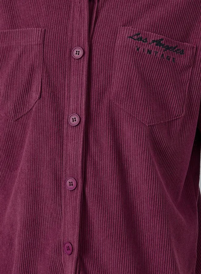 Styli Oversized Longline Corduroy Shirt with Pockets