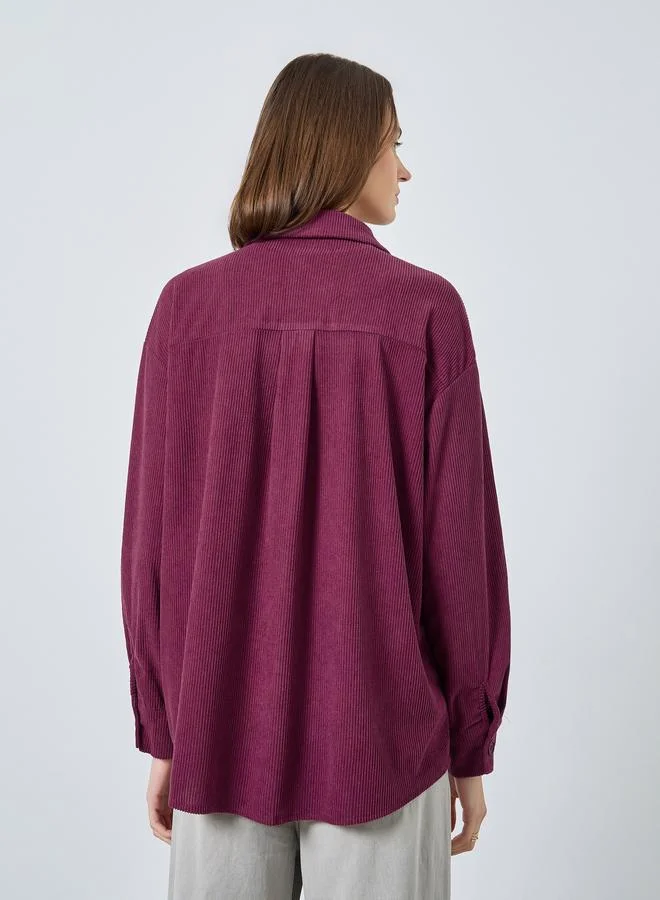 Styli Oversized Longline Corduroy Shirt with Pockets