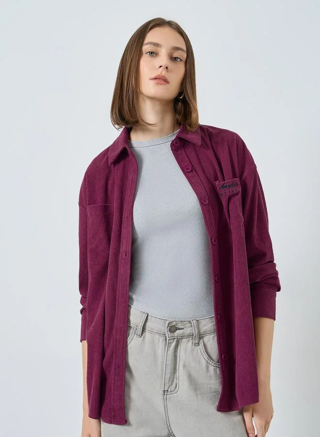 Styli Oversized Longline Corduroy Shirt with Pockets