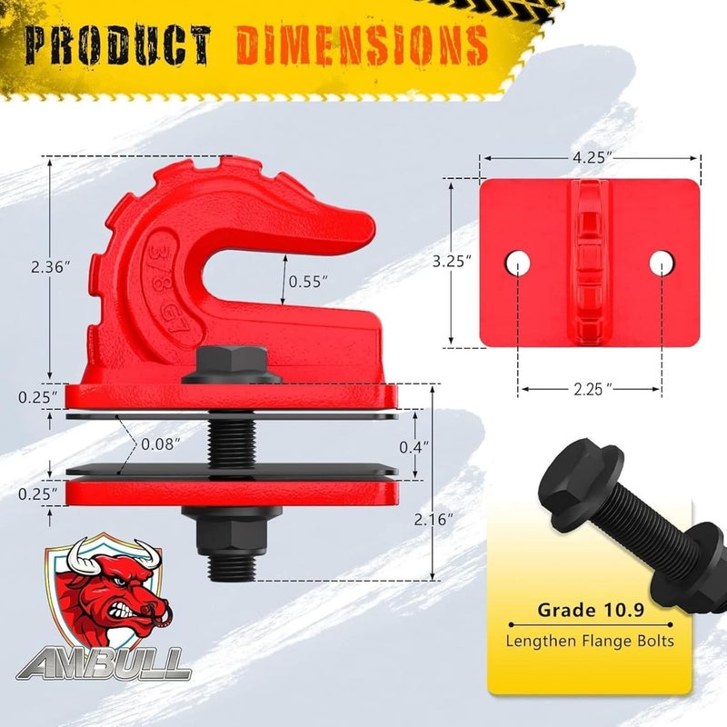 AMBULL خطاف جر دلو الجرار AMBULL 2 حزمة 3/8" من الفولاذ المطروق من الدرجة 70 - Image 2