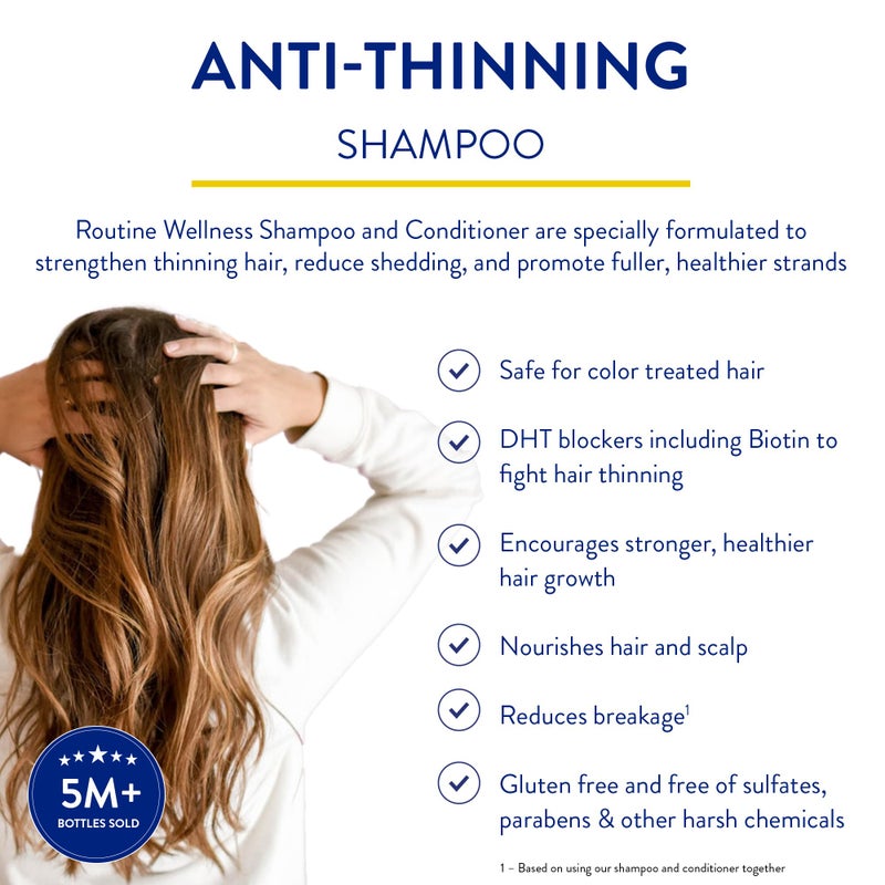 Routine Wellness Anti-Thinning Shampoo for Thinning Hair - Biotin DHT Blocker Women & Men - Color Safe Shampoo for Hair Loss & Healthy Hair - Rose Hips - 14oz - Image 2