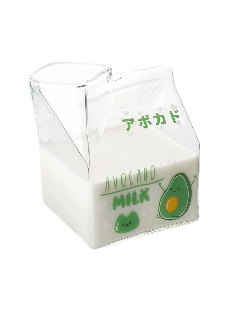 Clear Glass Milk Carton Cup Microwavable 13.4 Oz Cute Milk Cups Mini Creamer Container Square Breakfast Mug Premium Creamer Pitcher - Image 1