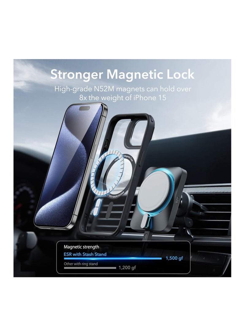 ESR - ESR for iPhone 15 Pro Max Case Cover, Compatible with MagSafe, Grade Protective Case, Built-In Stash Stand Phone Case, Scratch-Resistant Back Cover, Classic Series, Clear Black - Image 1
