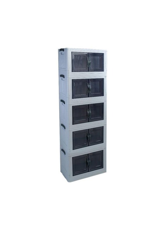 AKSA 5-Tier Storage Cabinet, Double Door Design, Stackable Organization System with Handle Grips, Gr