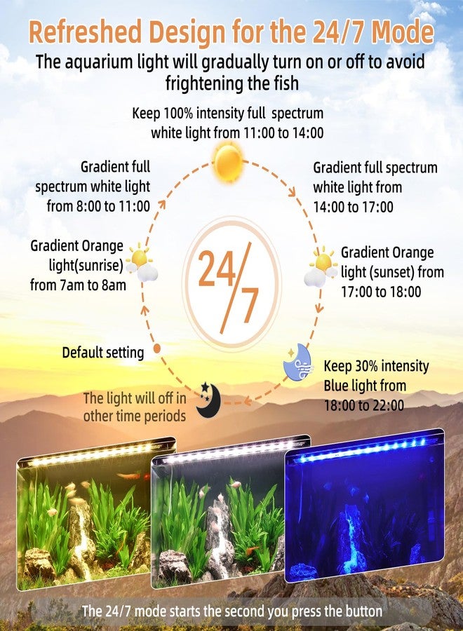 hygger LED Aquarium Light, 42W Full Spectrum Fish Tank Light with Multi-Color Timer DIY Mode 24/7 Natural Mode Adjustable Brightness, Aquarium Plant Light with Extendable Brackets for 46~52IN Tank - Image 4