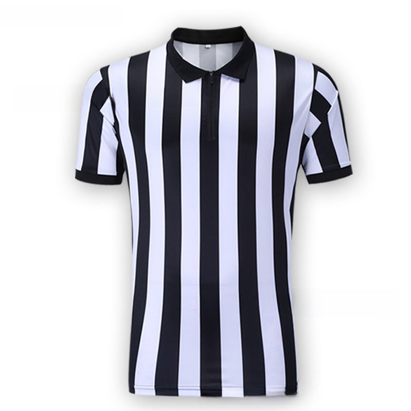 Generic Referee Soccer Uniform Set Black White Stripe Zipper collar