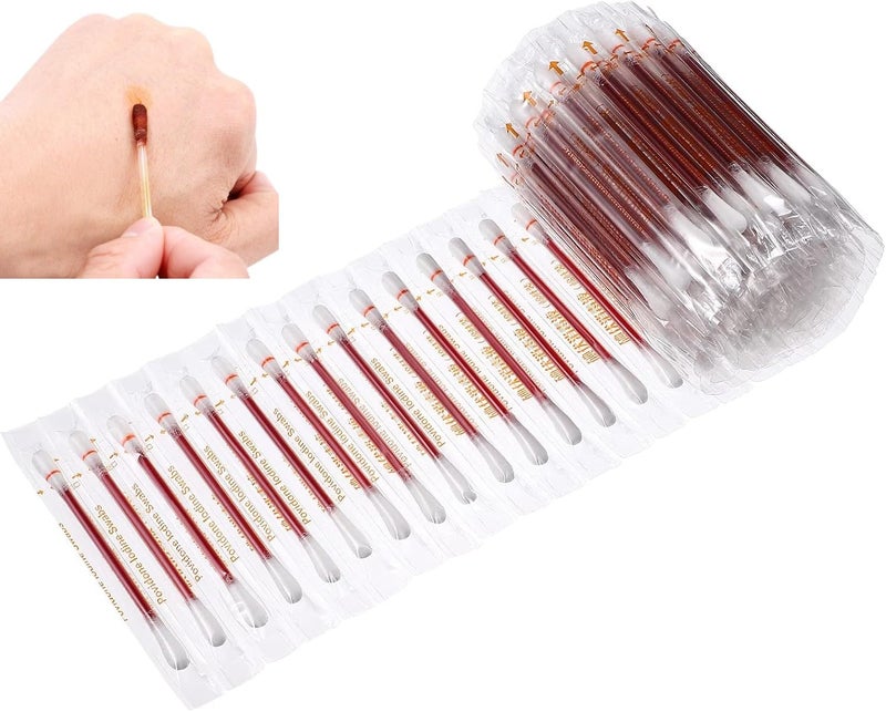 Kwinto 50 Pack Disposable Iodide Cotton Swab Makeup Double-headed Iodine Disinfectant Cotton Stick for Outdoor Sport Travel Medical Supplies Clean Wounds Care First Aid - Image 1