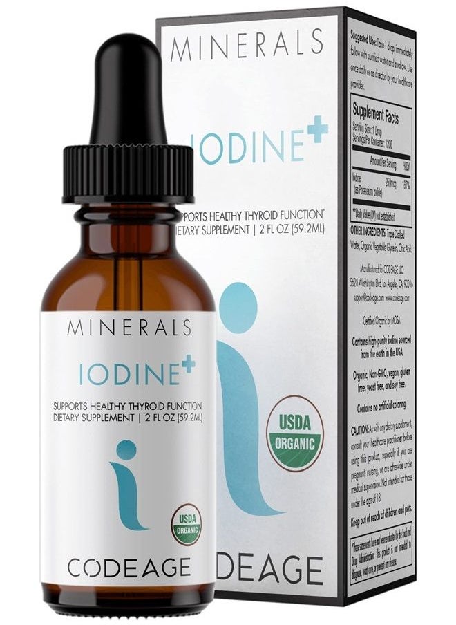 Codeage USDA Organic Iodine Drops – 250 Mcg - 1+ Year Supply - Liquid Iodine Supplement – Iodine Drops Solution - Pure, Clear Iodine - Vegan Iodine Liquid Drop - 2 fl oz  - Image 1
