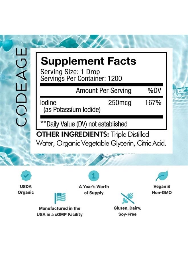 Codeage USDA Organic Iodine Drops – 250 Mcg - 1+ Year Supply - Liquid Iodine Supplement – Iodine Drops Solution - Pure, Clear Iodine - Vegan Iodine Liquid Drop - 2 fl oz  - Image 2