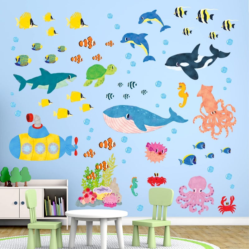 DECOWALL DS92014 Under The Sea Wall Stickers Wall Decals Peel and Stick Removable Wall Stickers for Kids Nursery Bedroom Living Room