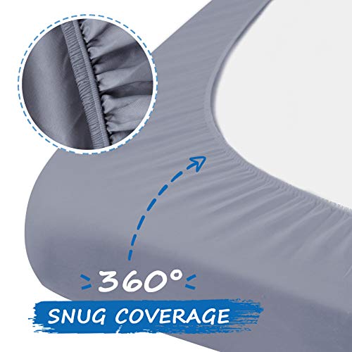 Coldwind Pack and Play Sheets Boy Girl, 2 Pack Portable Playard Sheet Fits for Graco Pack N Play, Snug Fit Breathable Soft Fitted Playpen Sheet, Mini Crib Sheets, Grey & Navy - Image 4