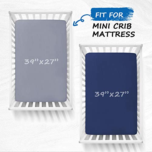 Coldwind Pack and Play Sheets Boy Girl, 2 Pack Portable Playard Sheet Fits for Graco Pack N Play, Snug Fit Breathable Soft Fitted Playpen Sheet, Mini Crib Sheets, Grey & Navy - Image 2