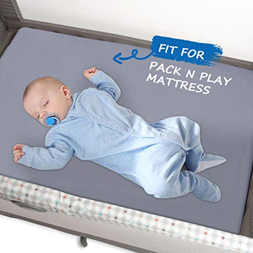 Coldwind Pack and Play Sheets Boy Girl, 2 Pack Portable Playard Sheet Fits for Graco Pack N Play, Snug Fit Breathable Soft Fitted Playpen Sheet, Mini Crib Sheets, Grey & Navy - Image 3