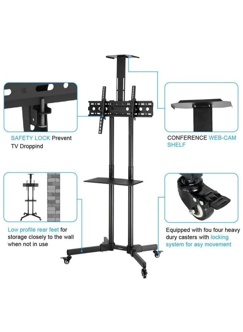 BGM - DG60B FS Mobile/Rolling TV Cart with Lockable Wheels, Floor TV Stand 32-75 Inch, LED & LCD Screen TV Trolley with Supported Camera Rack & Strong Wheels Holds up to 50 Kg - Image 1