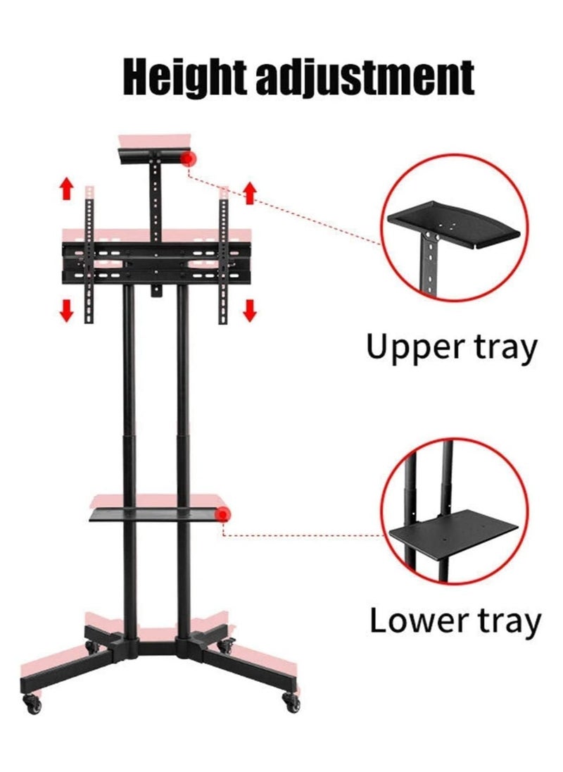 BGM - DG60B FS Mobile/Rolling TV Cart with Lockable Wheels, Floor TV Stand 32-75 Inch, LED & LCD Screen TV Trolley with Supported Camera Rack & Strong Wheels Holds up to 50 Kg - Image 1