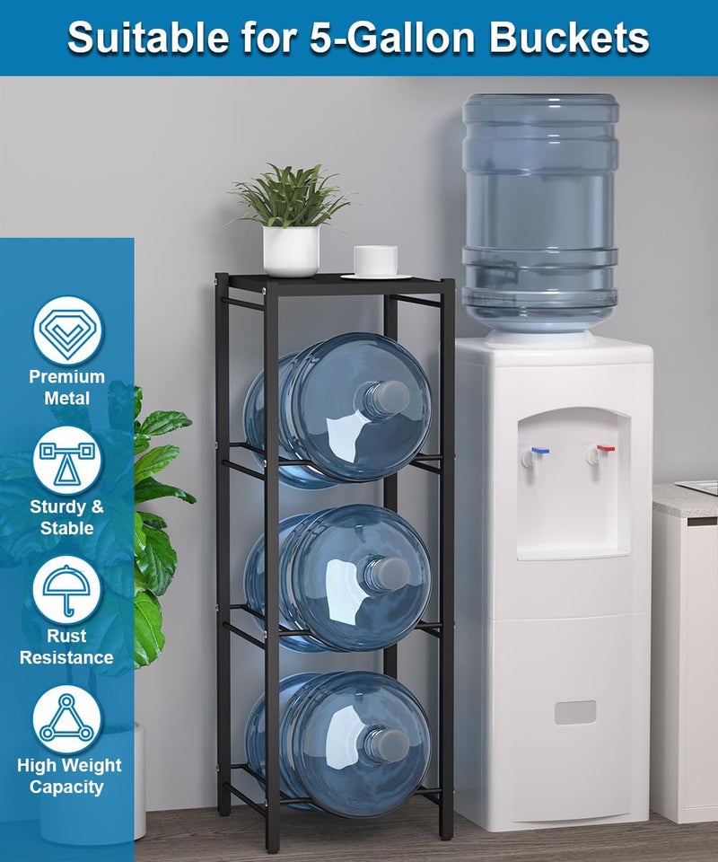mocomax 5 Gallon Water Jug Rack, 4 Tier Detachable Water Bottle Holder With Storage Shelf, Heavy Duty Water Jug Dispenser Stand Organizer for Kitchen, Office, Home, Black - Image 4