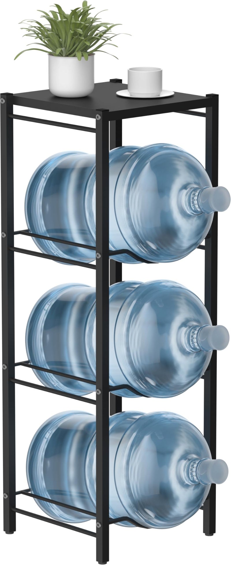 mocomax 5 Gallon Water Jug Rack, 4 Tier Detachable Water Bottle Holder With Storage Shelf, Heavy Duty Water Jug Dispenser Stand Organizer for Kitchen, Office, Home, Black - Image 1