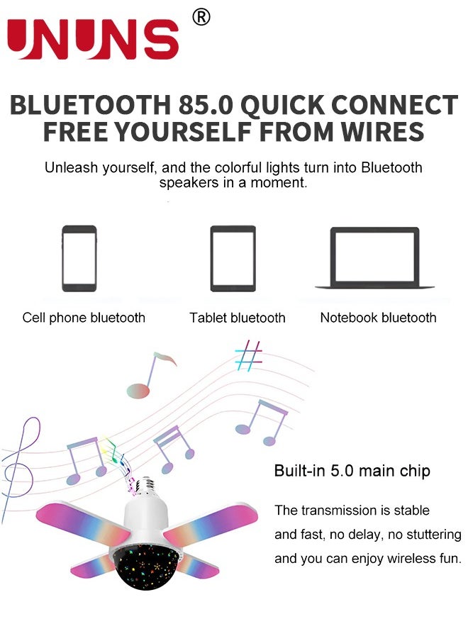 UNUNS - LED Light Bulb,Smart Speaker Folding Deformation Lamp,LED Fan Music Light Bulb,Colour Changing Lamp Eith Built-In Bluetooth Speaker And Remote Control For Home Stage Bar Party - Image 1