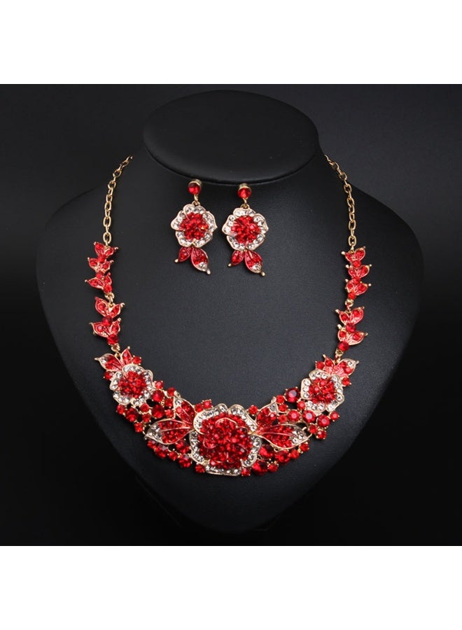 NIBEMINENT Colored Flower Rhinestone Clavicle Necklace and Earring Set
