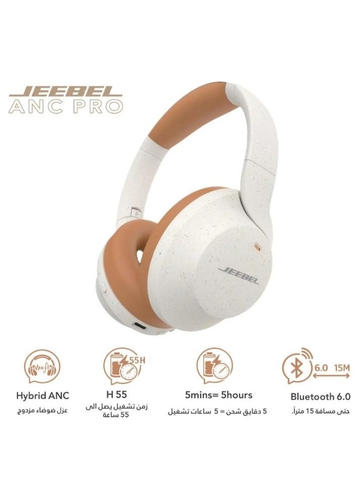 Jeebel Jeeble ANC PRO Wireless Smart Headphones with Noise Cancellation Deep Stereo Sound Bluetooth 6.0, 55 Hour Playtime Multi Device Connectivity and Three Playback Modes - Image 1