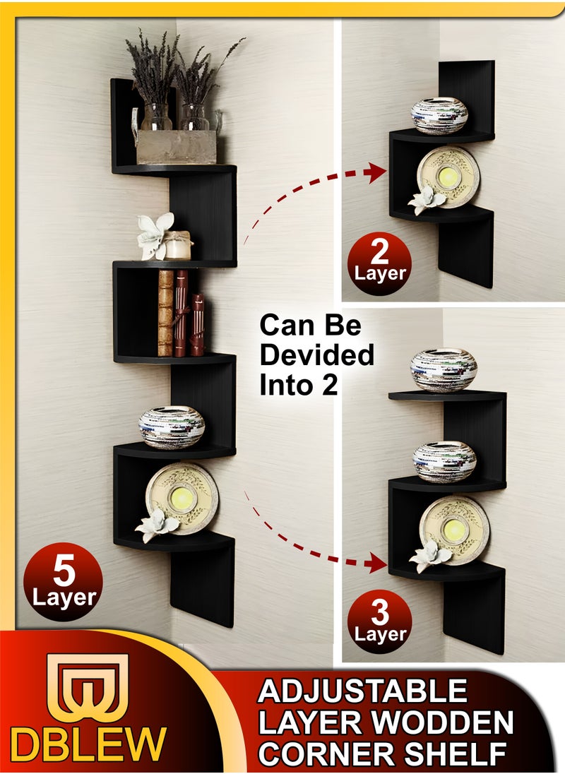 DBLEW Adjustable DIY Floating Wall Mount 2/3/4/5 Layer Corner Shelf Zig Zag Decorative Rack Wooden Shelves Stand For Tiered Wall Storage Bedrooms, Living Rooms, Kitchen, Offices And Bathroom Organizer  - Image 1
