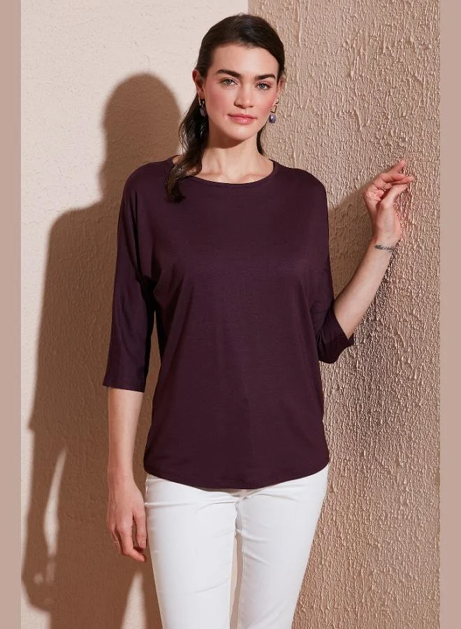 ليلا بلوزة نسائية ليلا بثلاثة أرباع كم وياقة دائرية